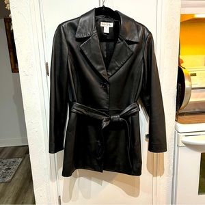 LOVELY PRESTON & YORK BLACK LAMBSKIN LEATHER BELTED  TRENCH SZ. M MEDIUM